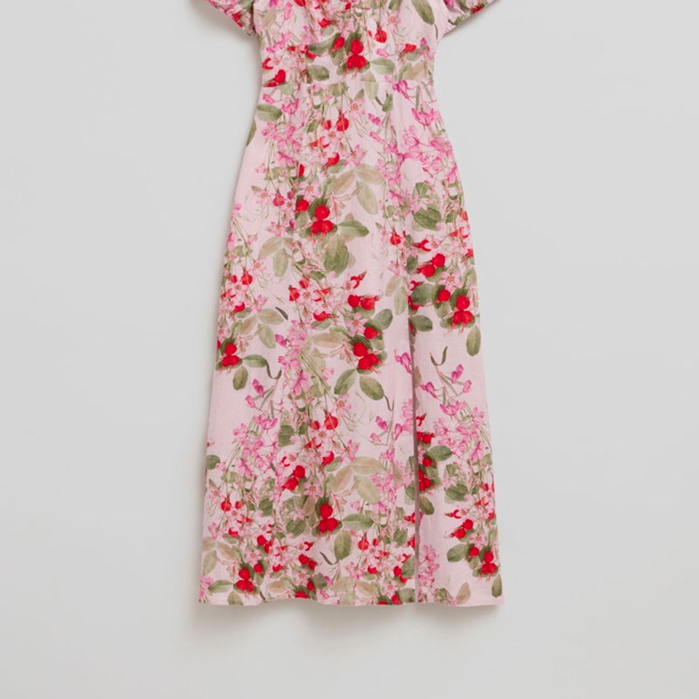 NWT Floral & Berry Pink Linen Midi Dress